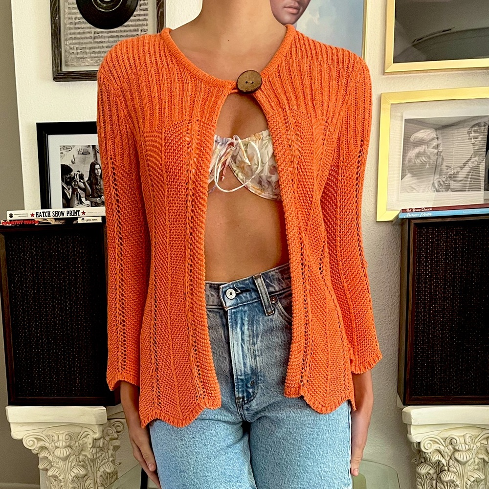 Vintage Orange Crochet Cardigan sz S/M